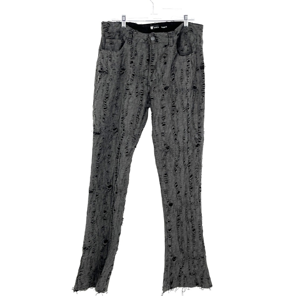 Waimea Mens Stacked Jeans Flared Gray Black Distressed M5863D 36x36 Streetwear